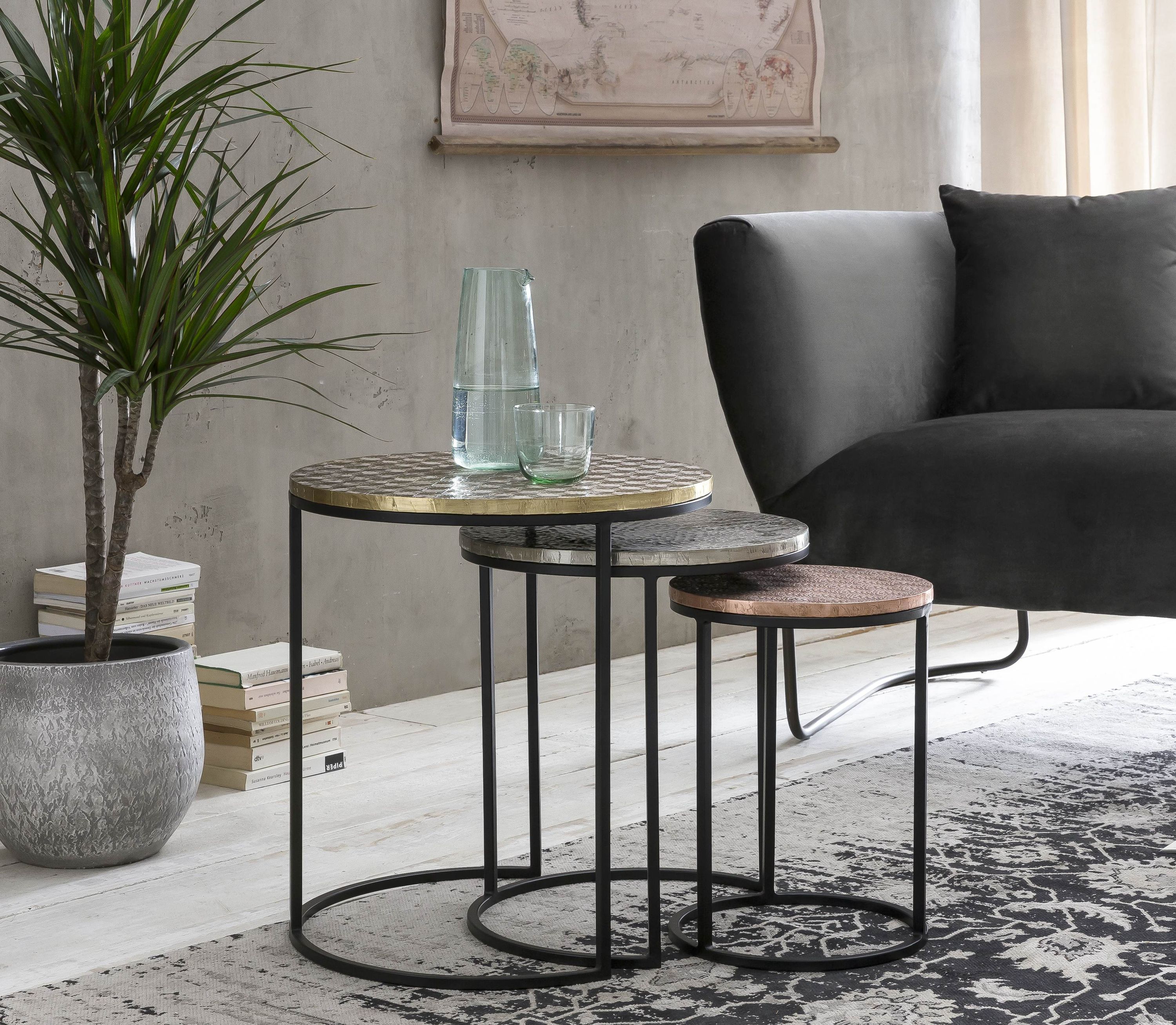3er Set Couchtisch Metall Mango Beistelltisch Sofatisch Wohnzimmer Tisch