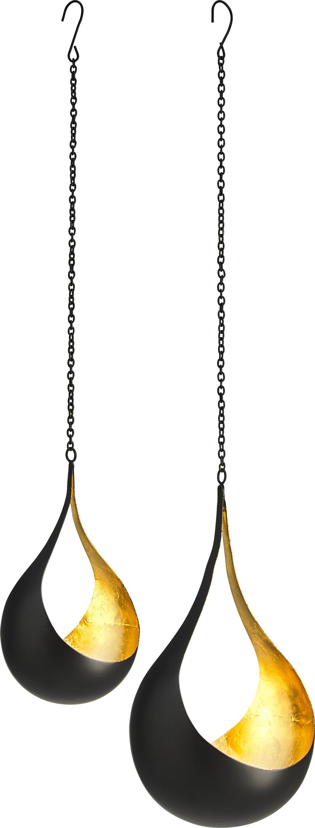 TESSA Hänge-Windlicht - Gold, Schwarz / B: 11.0 cm x T: 11.0 cm x H: 19.0 cm