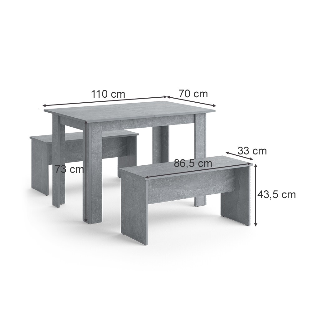 Vicco Tischgruppe Sitzgruppe Esszimmer Sentio Esstisch Sitzbank Beton 110 cm