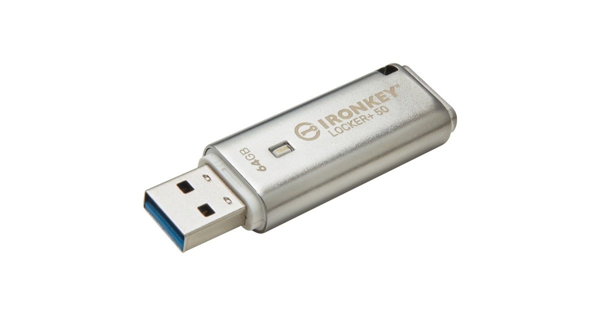 KingstonIronKey Locker+ 50 64 GB usb-stick  (Aluminium, USB-A 3.2 Gen 1 (5 Gbit/s))
