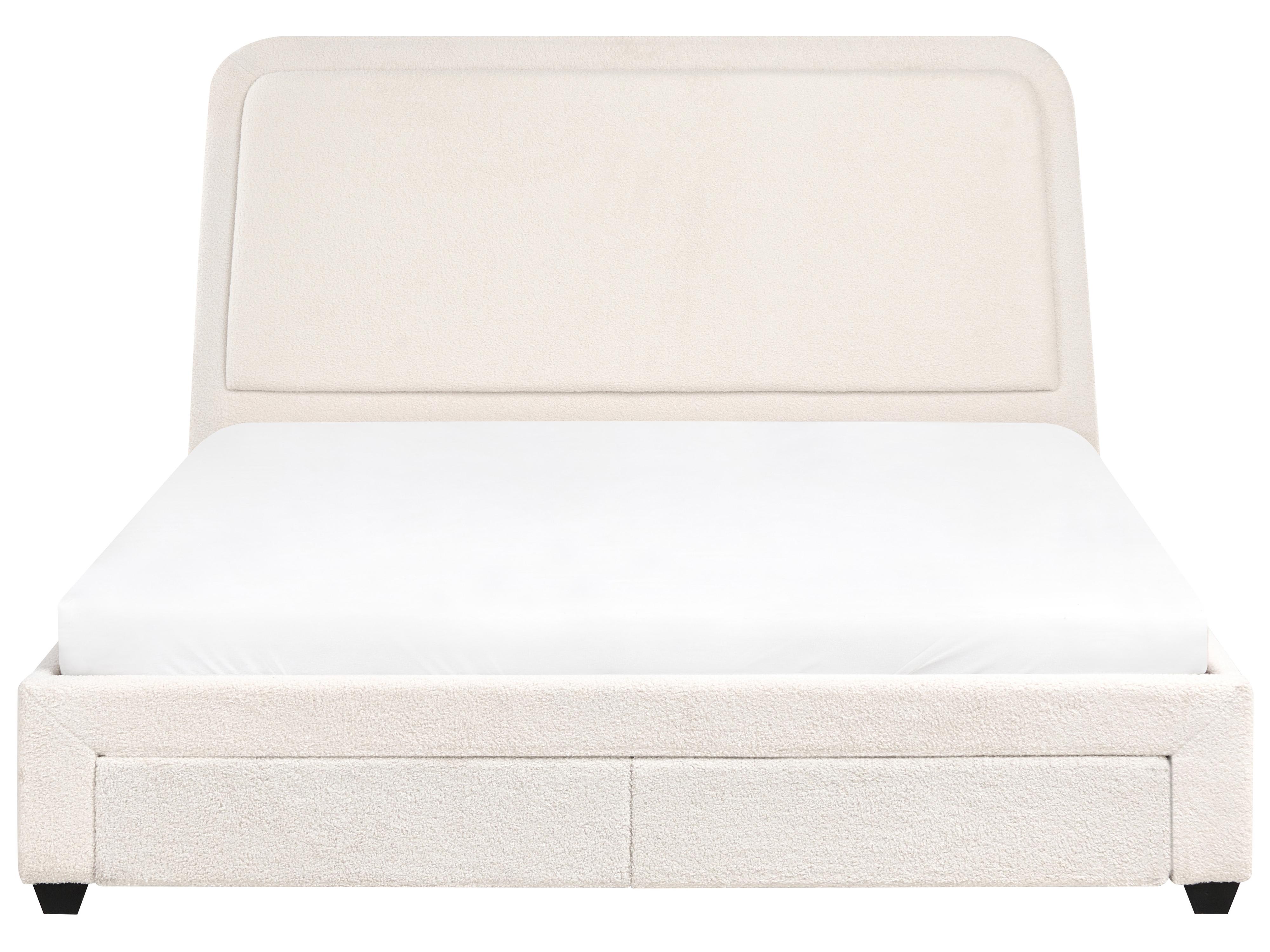 Bed met opbergladen Bouclé SARDENT 180 x 200 cm Gebroken wit
