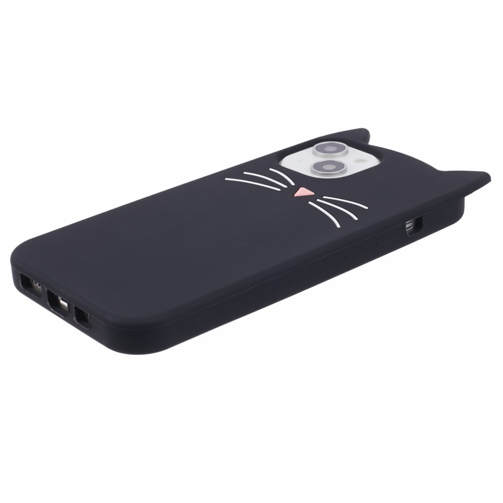 iPhone 14 3D Silikon Case Hülle mit Süssen Katzenohren - Schwarz