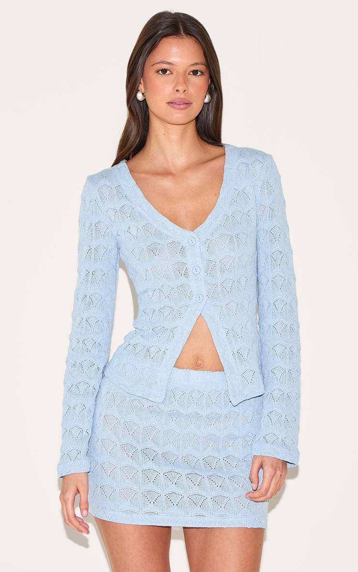 Bleu Clair Mini-jupe Texturée Taille Mi-haute