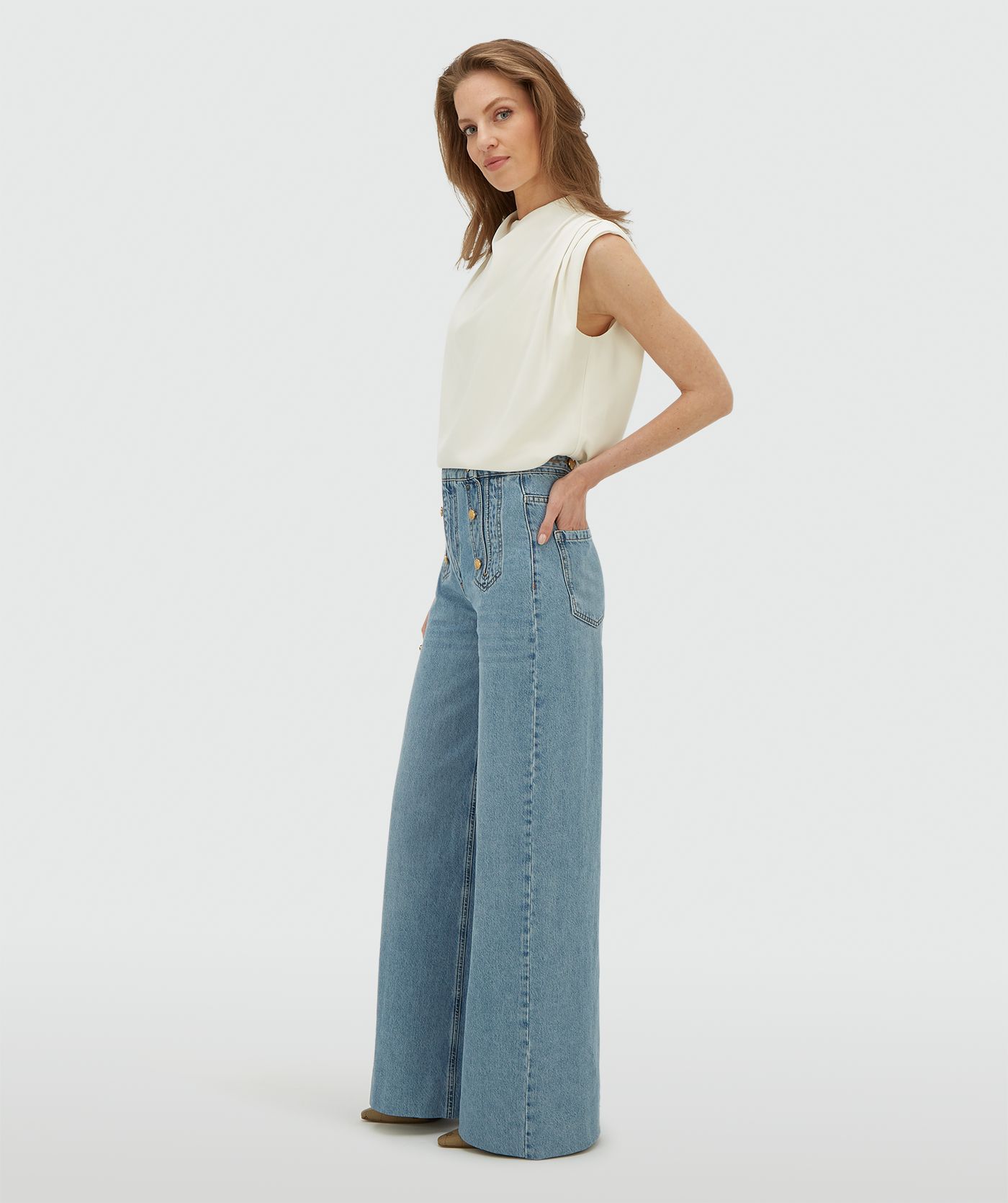 JV-RUMO high waisted wide leg jeans - light blue denim