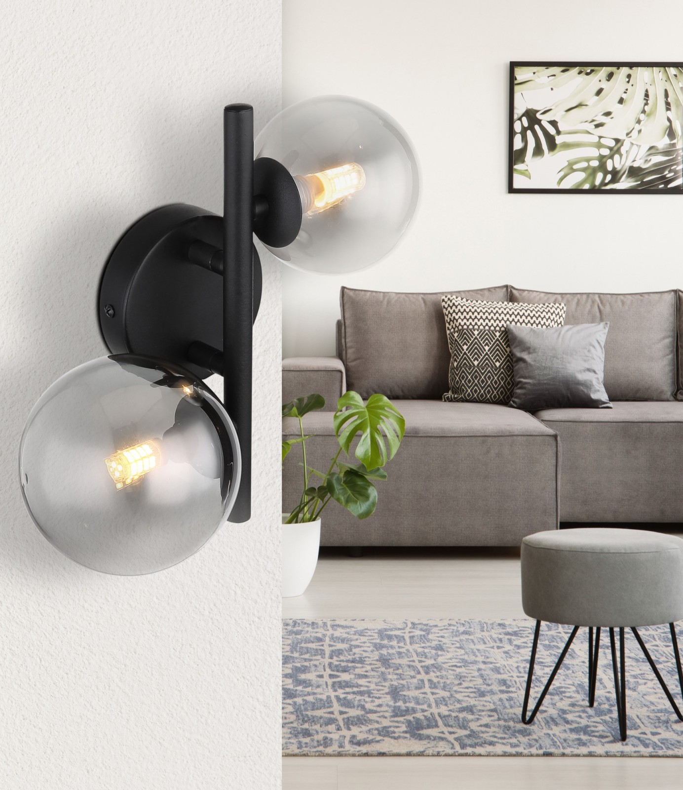 LED-Wandleuchte - schwarz matt - rauchfarben - warmweiß