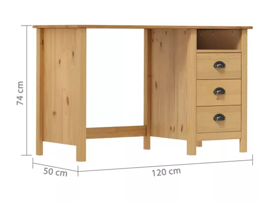 Bureau Hill avec 3 tiroirs 120x50x74 cm Pin solide