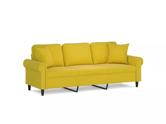 Canapé 3 places avec oreillers décoratifs jaune 180 cm velours