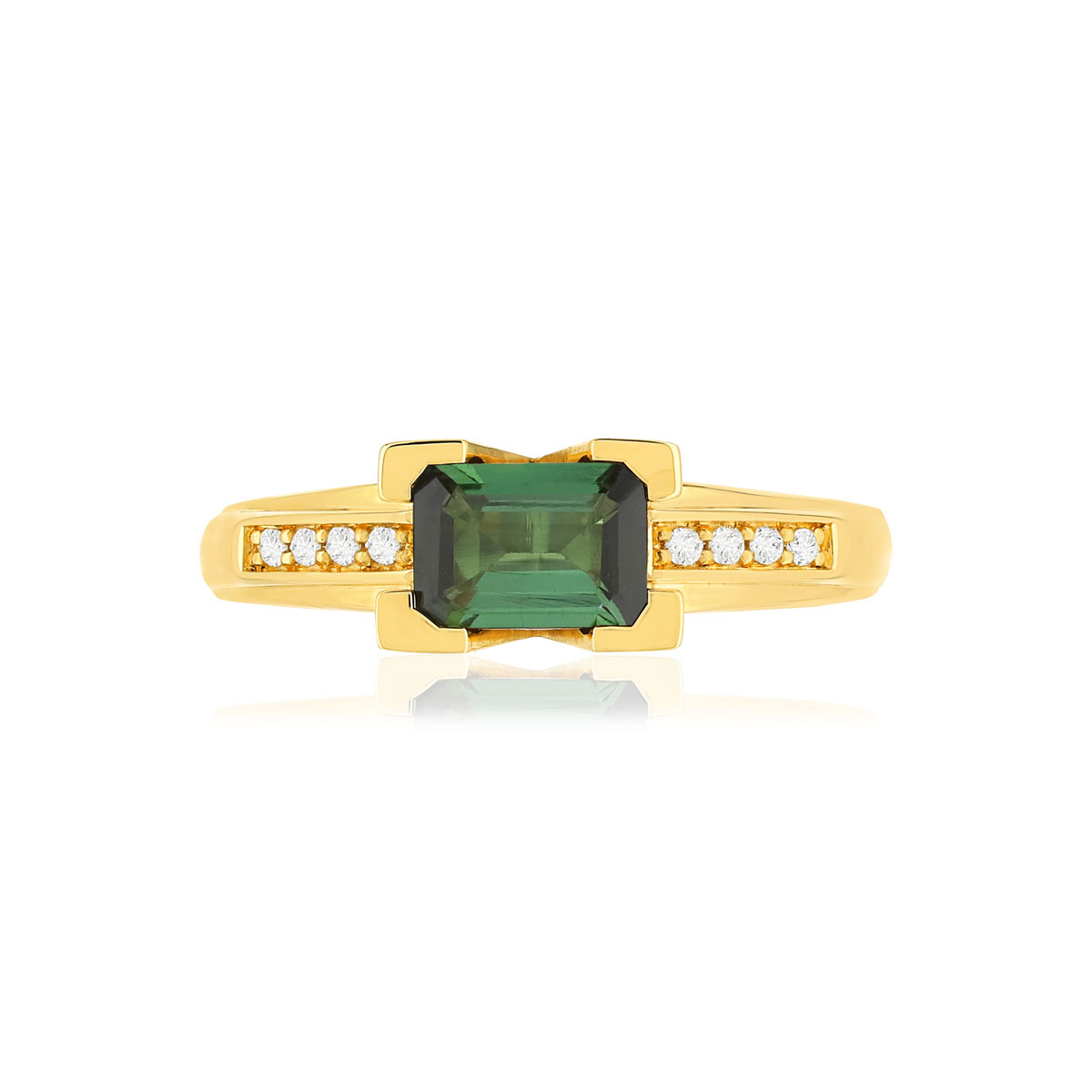 Bague VAN BRILL or jaune 750, tourmaline verte, diamants.