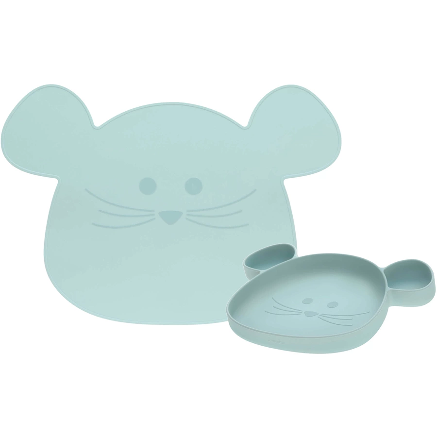 Lässig Esslernteller und Platzset Little Chums Mouse 2er Set blau