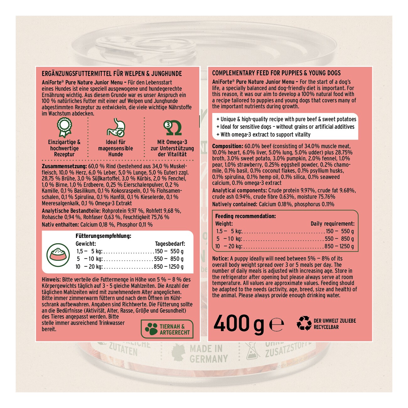 AniForte Nassfutter Junior Menue Rind 6 x 400g