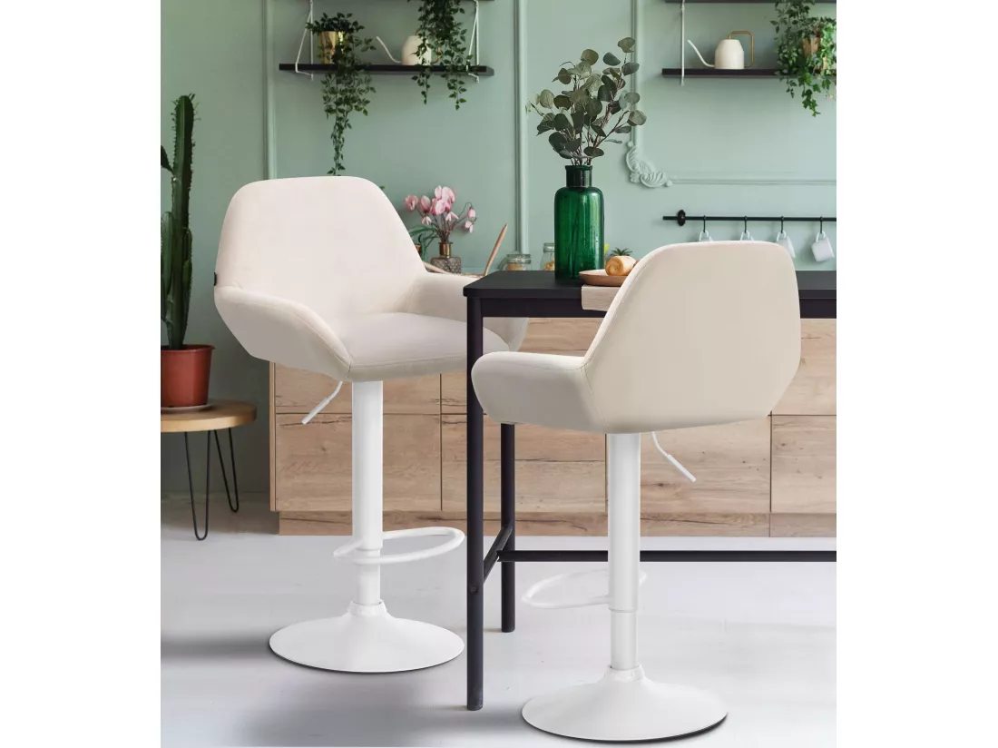 Lot de 2 Tabouret de bar - Velours - Crème - Braga