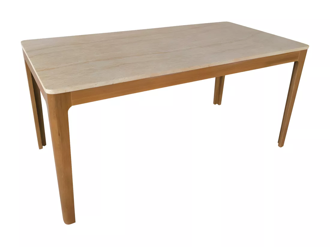 Kielce - Table à manger 6 personnes effet travertin et bois - Beige