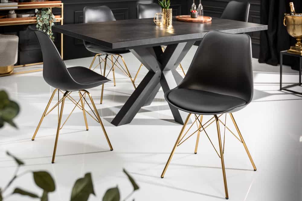 Design Stuhl SCANDINAVIA MEISTERSTÜCK schwarz goldene Beine