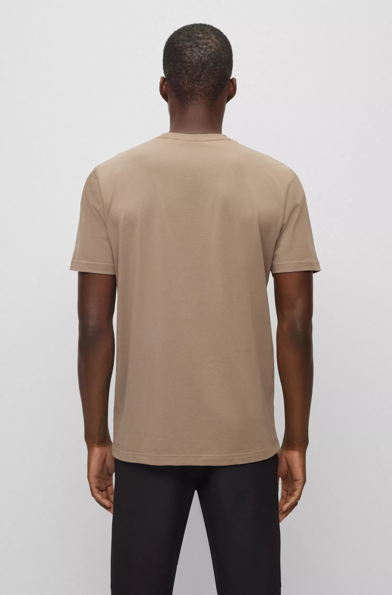 Camiseta BOSS verde com estampa fotográfica em malha de algodão stretch