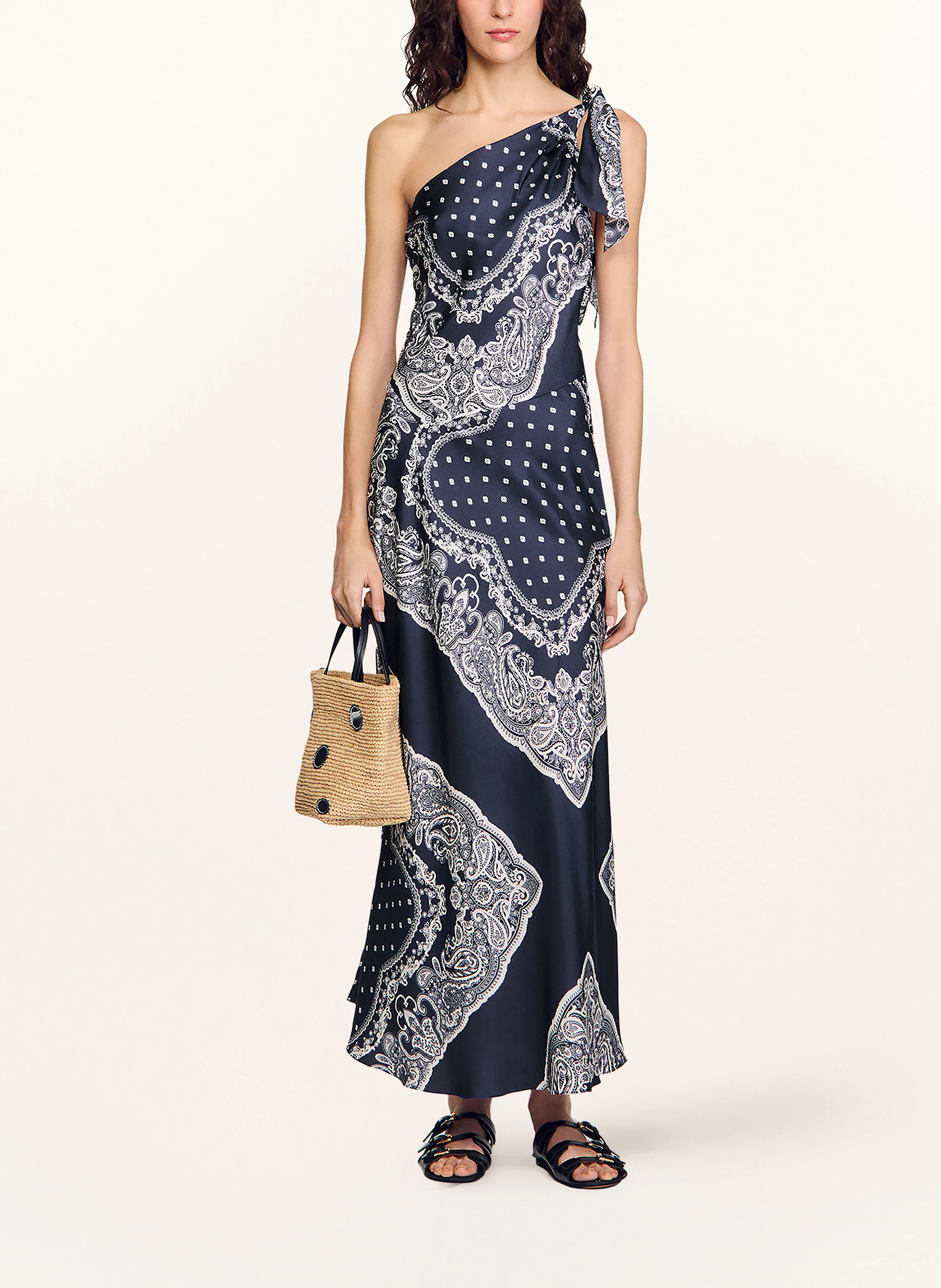 SANDRO One-Shoulder-Kleid aus Satin