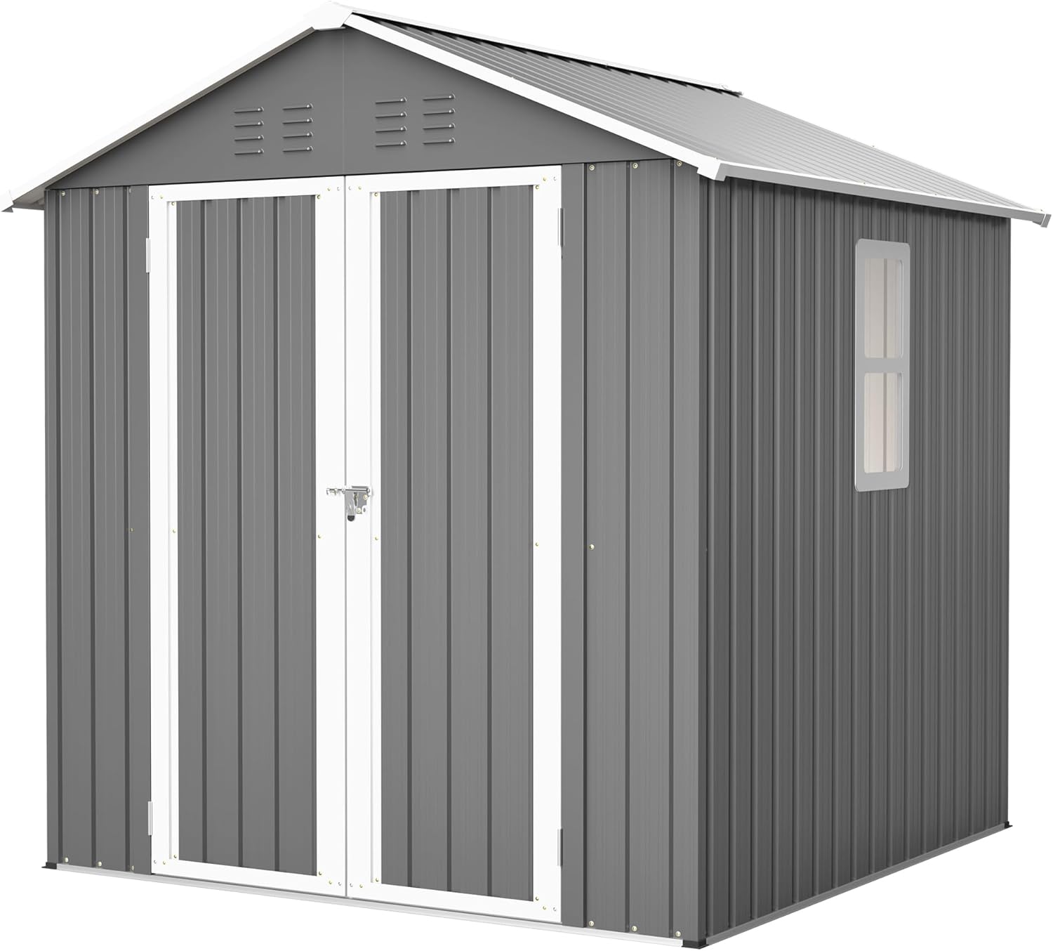 Metall Gerätehaus Gartenhaus 185x182x191cm, Geräteschuppen mit Fenster & Satteldach, wetterfest Gartenschuppen Inkl. Metallfundament (ohne Boden) für Outdoor Garten Terrasse, Grau