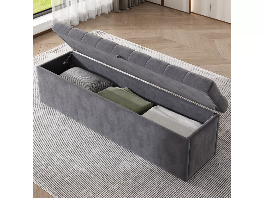 Banc coffre rembourré en velours - Gris