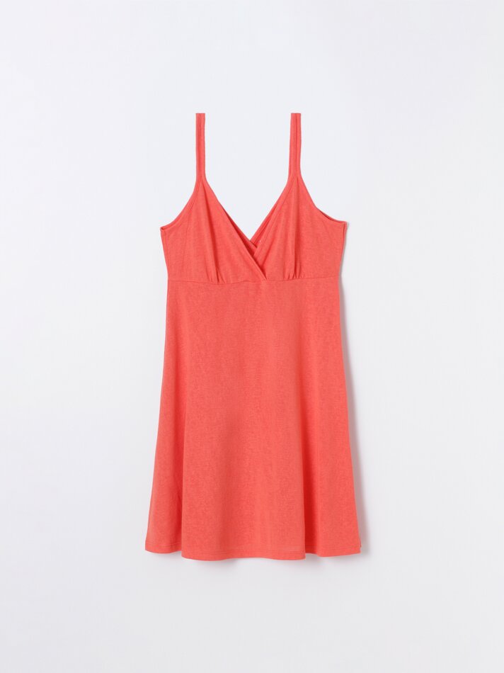 Vestido de alças finas com decote cruzado - Vermelho Coral