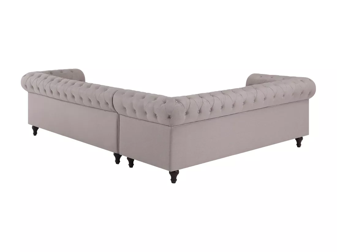 Canapé d'Angle à gauche en Tissu Beige Housse Amovible Assise Large Chesterfield