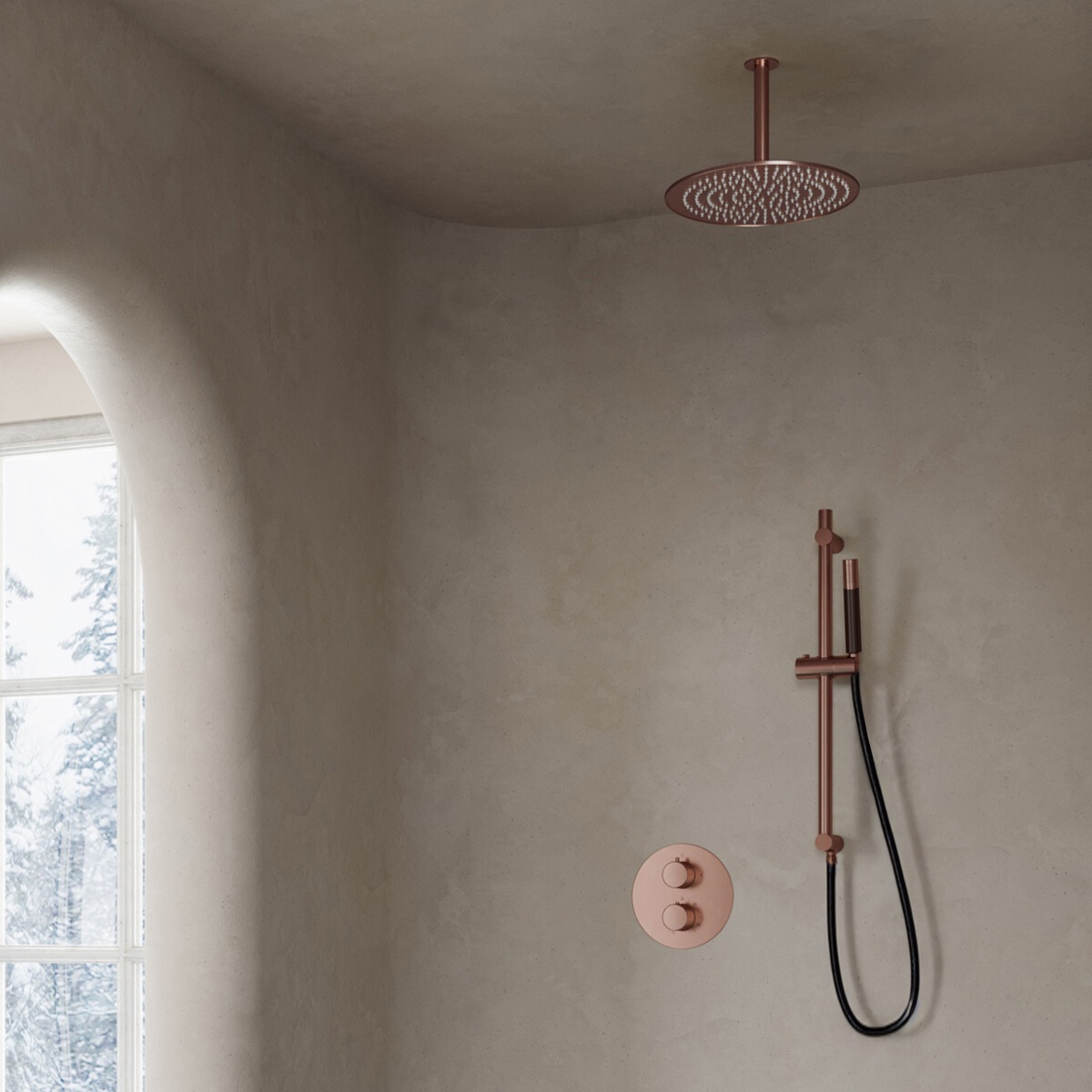 Saniclear Copper Pro inbouw regendouche 30cm rond met plafondarm en glijstang geborsteld koper