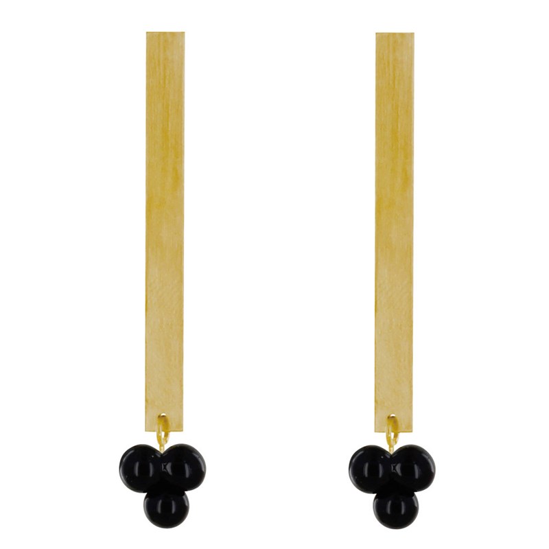 Boucles d'Oreilles Clous Laiton Rectangle Plat et Bouquet de Perles de Verre