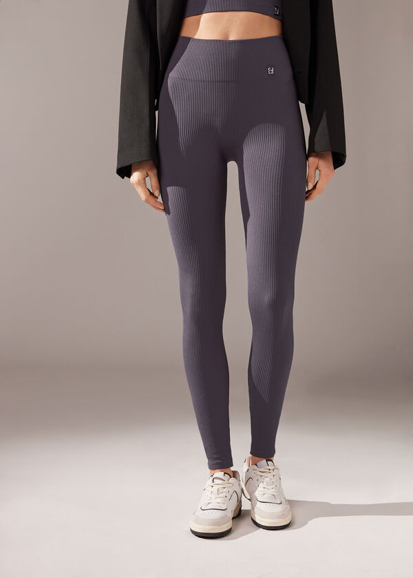 Leggings esportivas sem costura com textura canelada fina