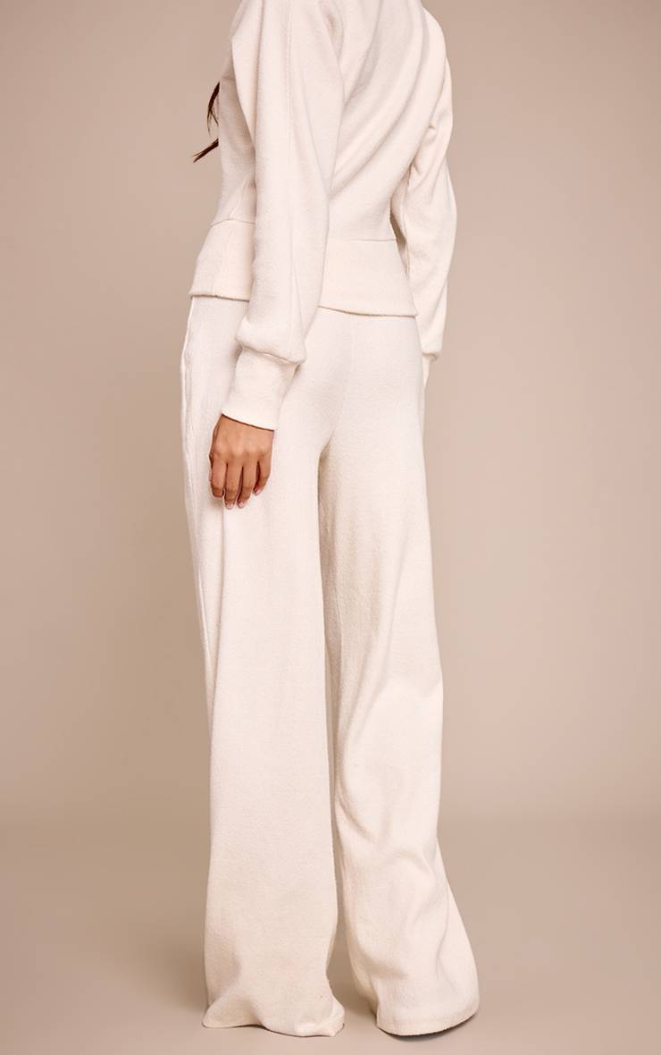 Ecru Pantalon Large Taille Basse Côtelé Doux Ensemble Coordonné
