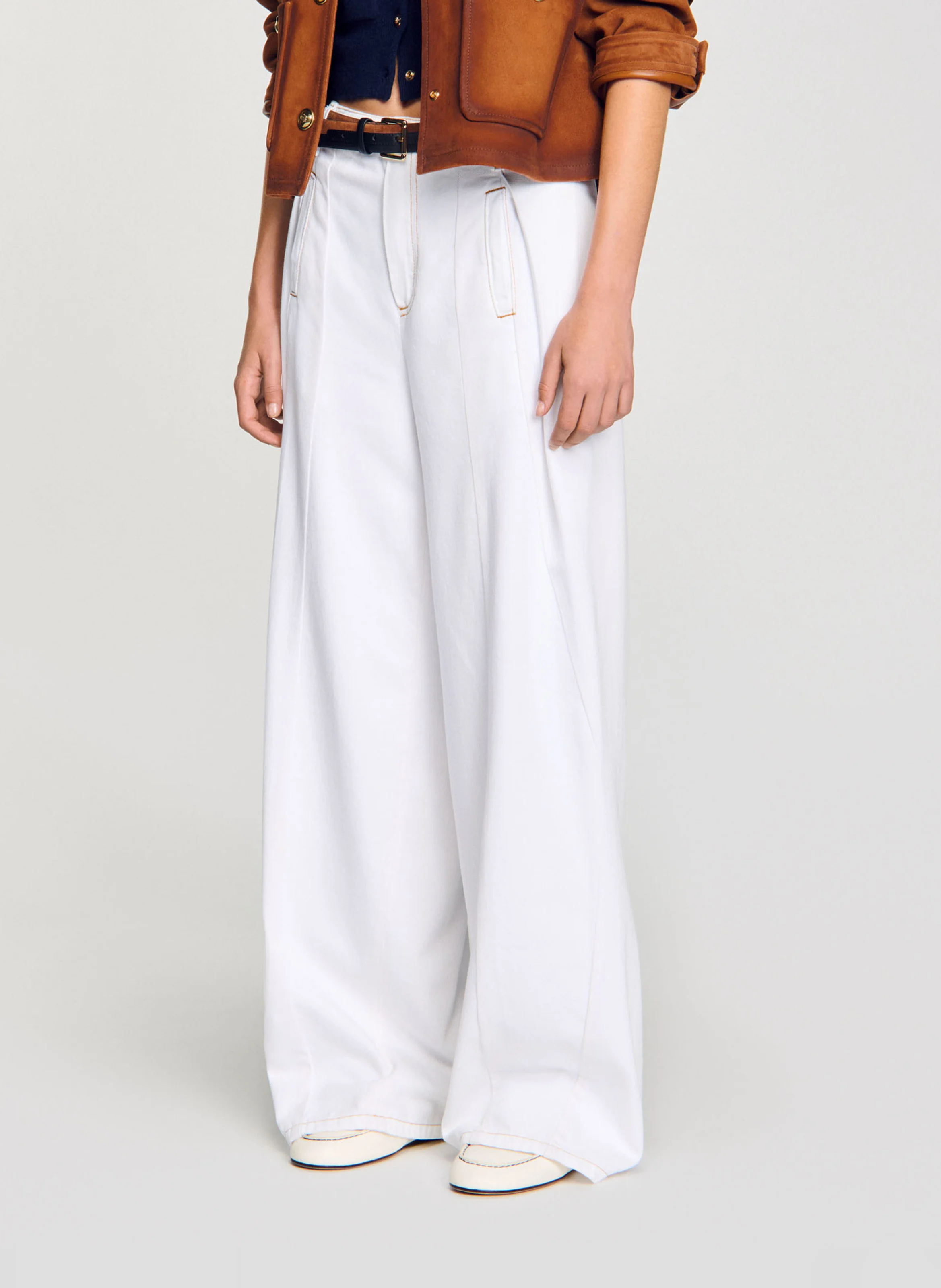 Jean large surpiqué en coton | Blanc
