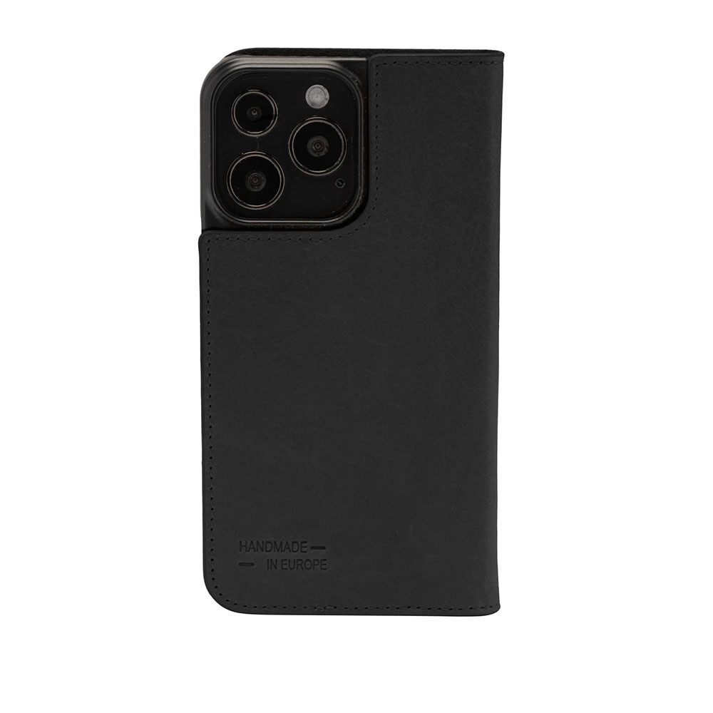 iPhone 16 Pro Echtleder Bookcase Hülle Tegel (11060) - Schwarz