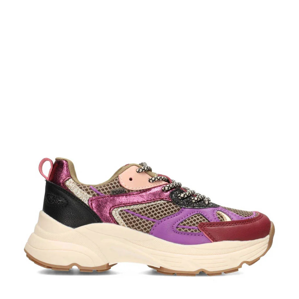POSH by Poelman chunky sneakers paars/bruin
