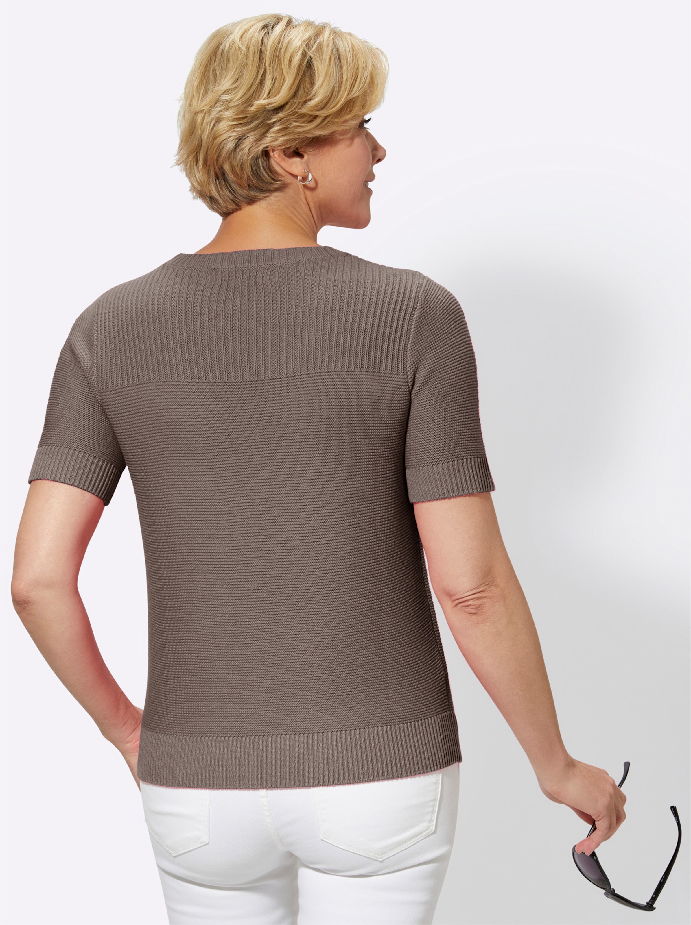 Kurzarmpullover in taupe