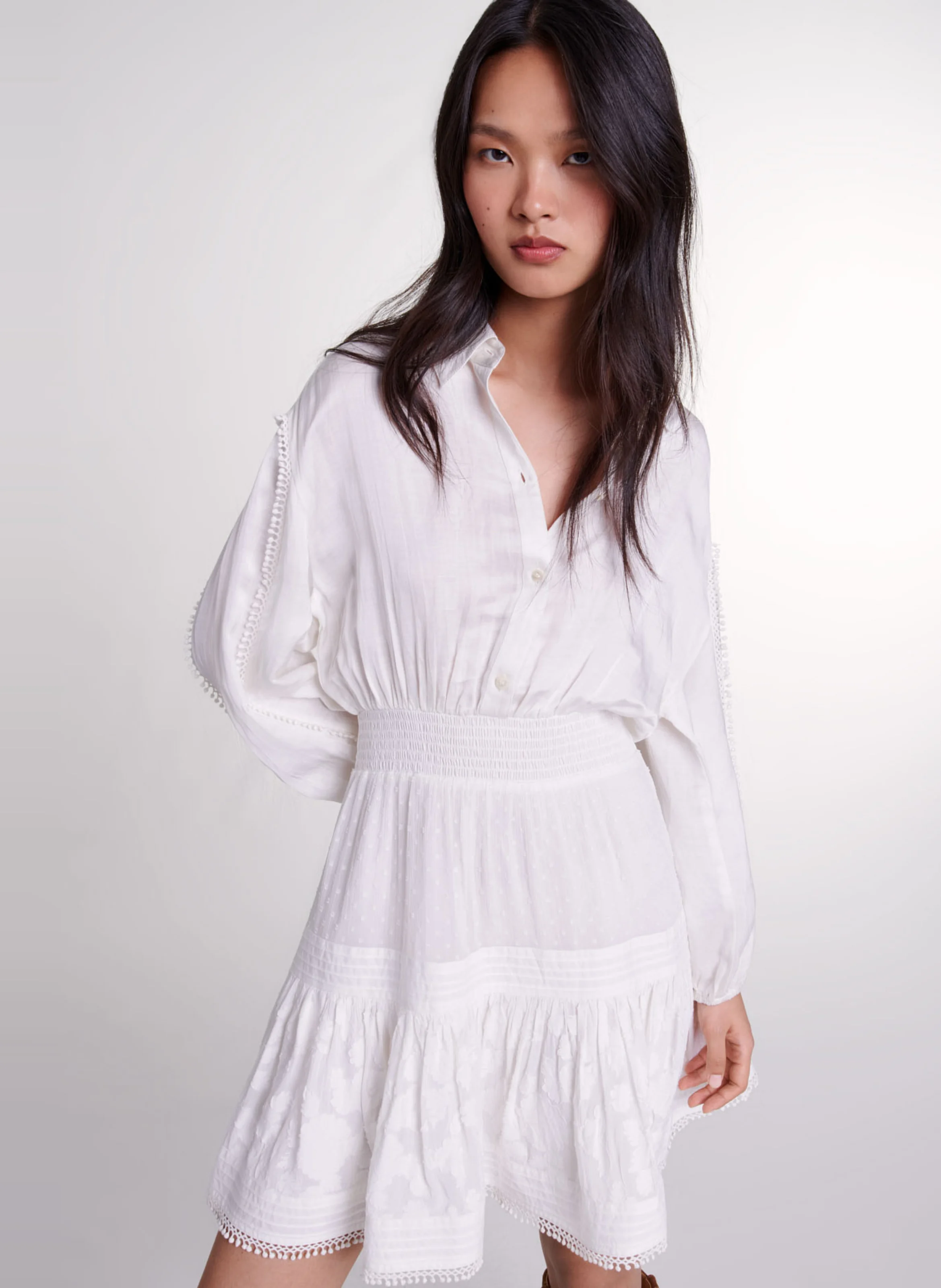 Robe chemise courte en patchwork | Blanc
