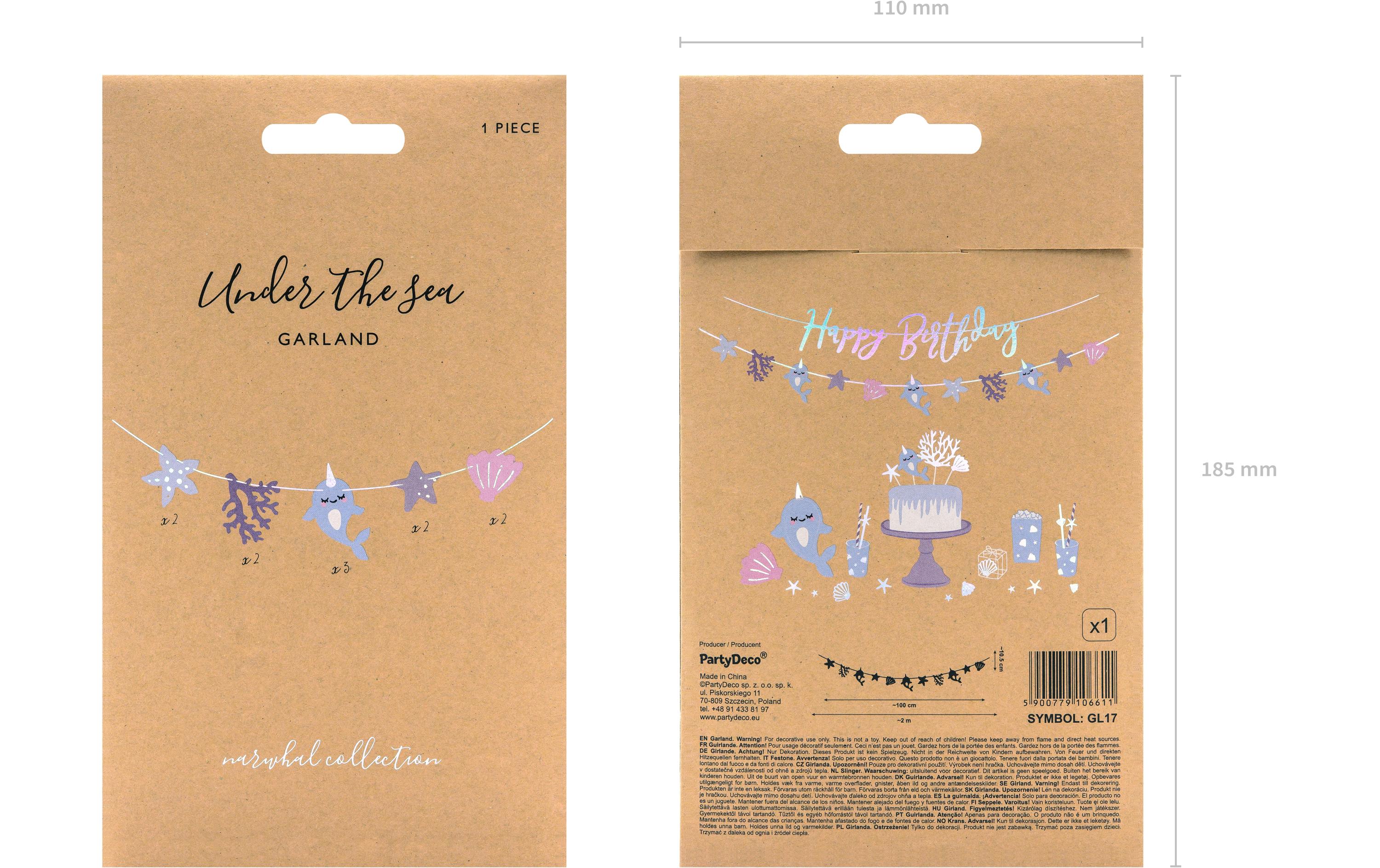 Girlande Narwal 1 m, Blau/Rosa/ViolettNarwal-Girlande