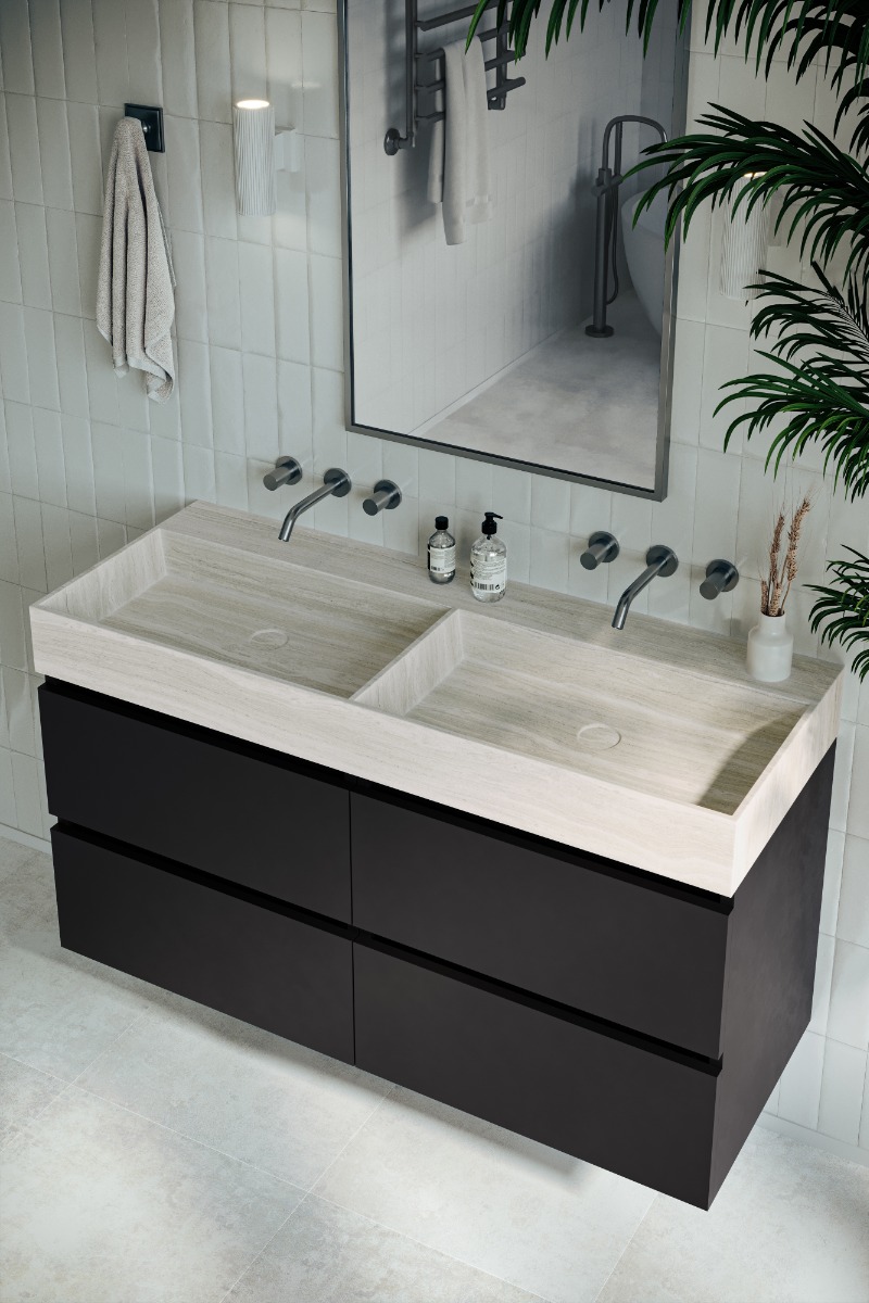 Saniclear White Travertin marmer wastafel 120x46cm zonder kraangat