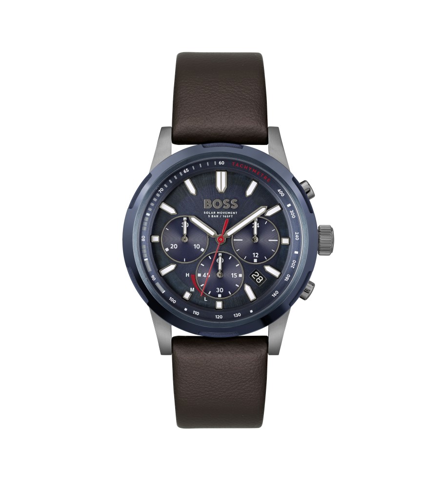 Relógio analógico BOSS com pulseira de couro, Solgrade Navy