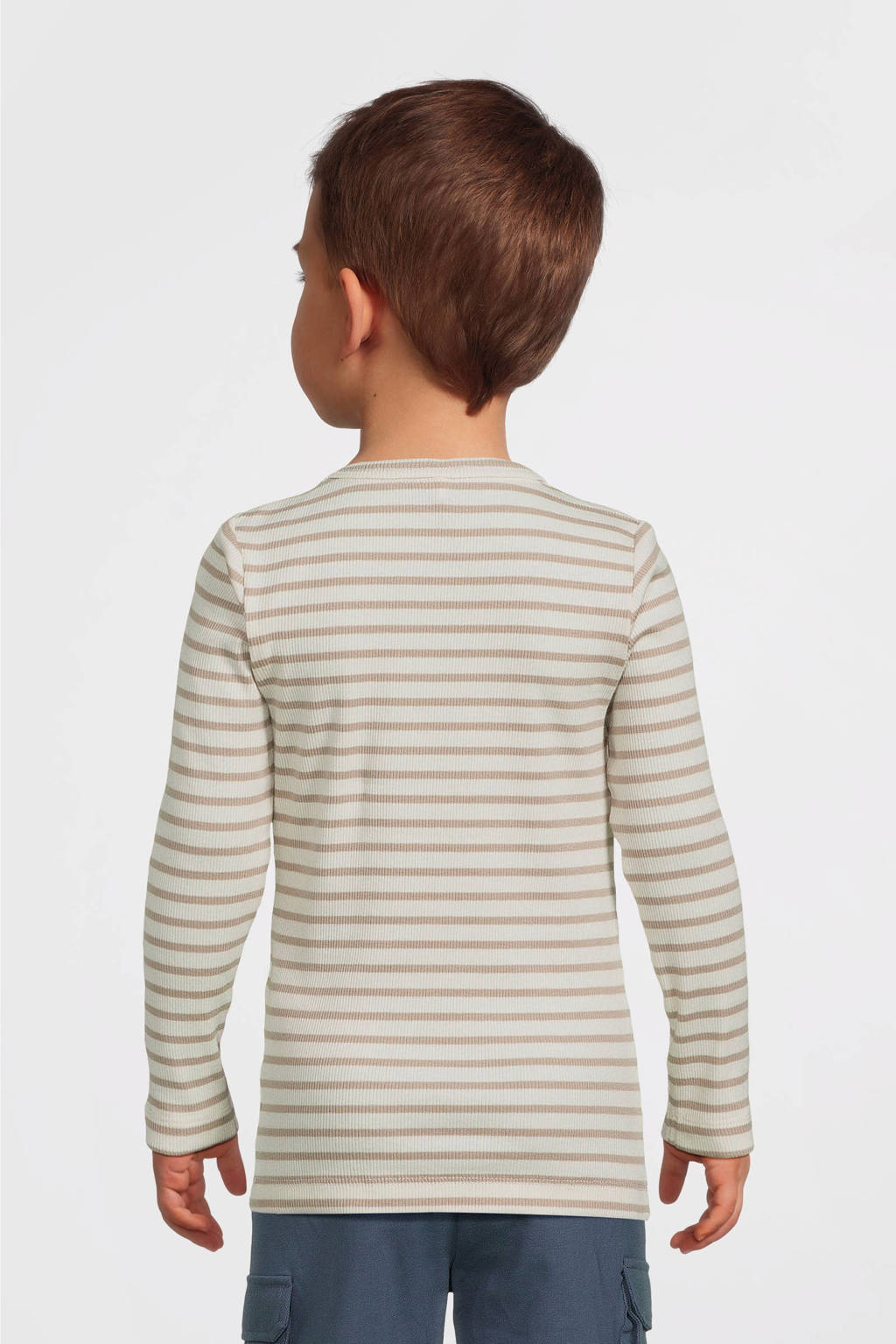 NAME IT gestreepte longsleeve NMNBANI ecru/taupe