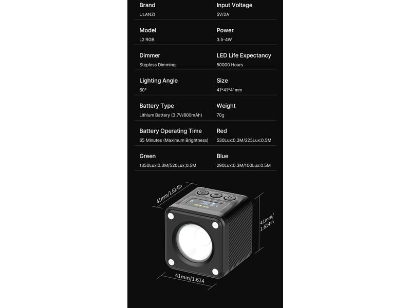 Ulanzi Videoleuchte L2 RGB Magnetischer Lichtwürfel für Content-Creators und Vlogger