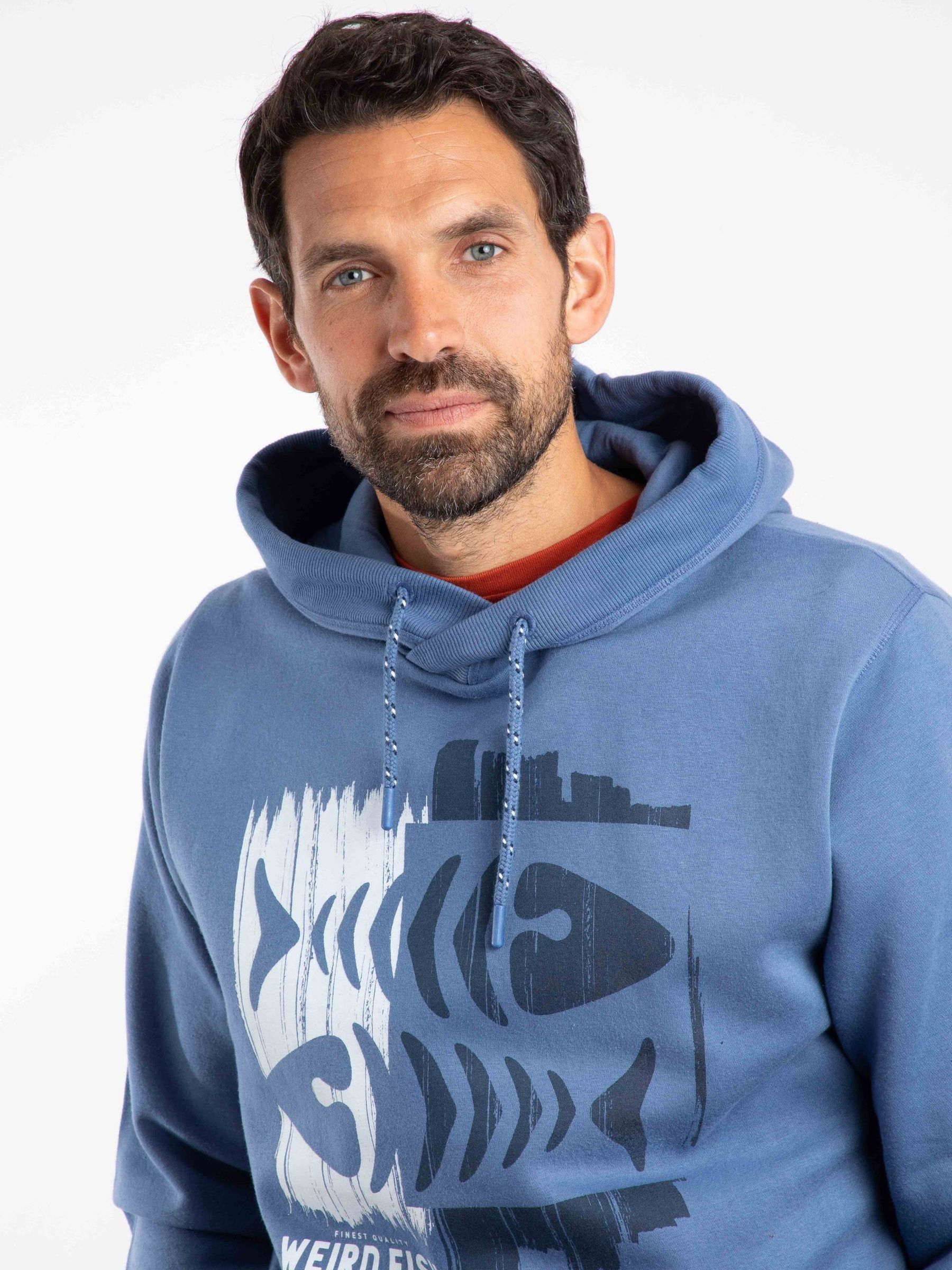 Blauw - Weird Fish Bryant Front Print Graphic Popover Hoodie