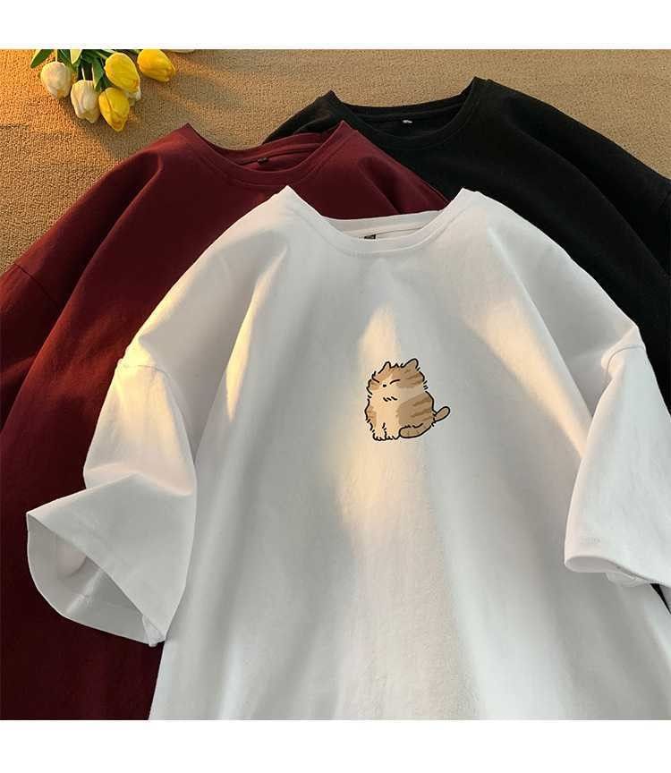 Bolgivy - T-shirt met ronde hals en elleboogmouwen en cartoonprint