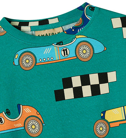 Småfolk T-Shirt - Teal m. Rennwagen