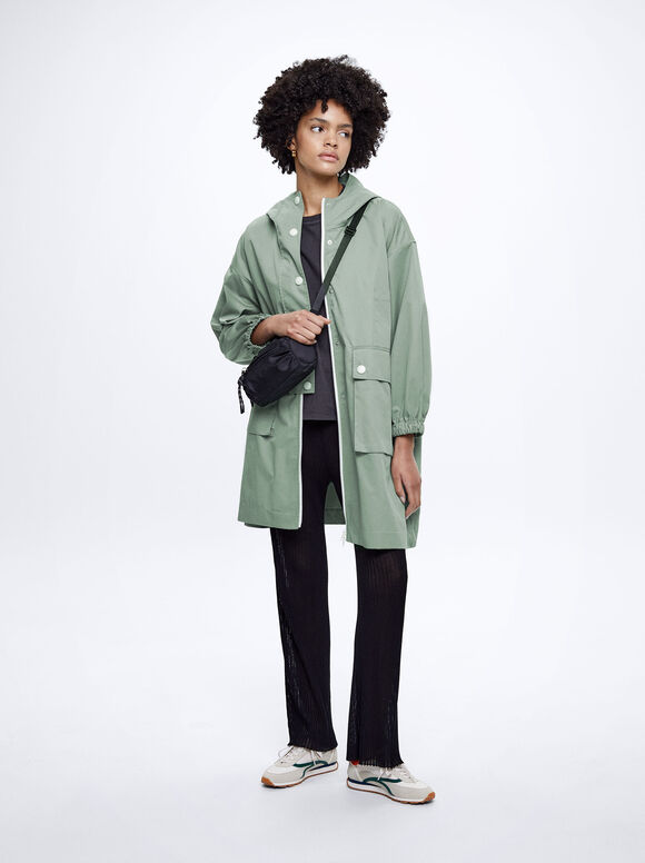 Parka com bolsos e capuz - Verde