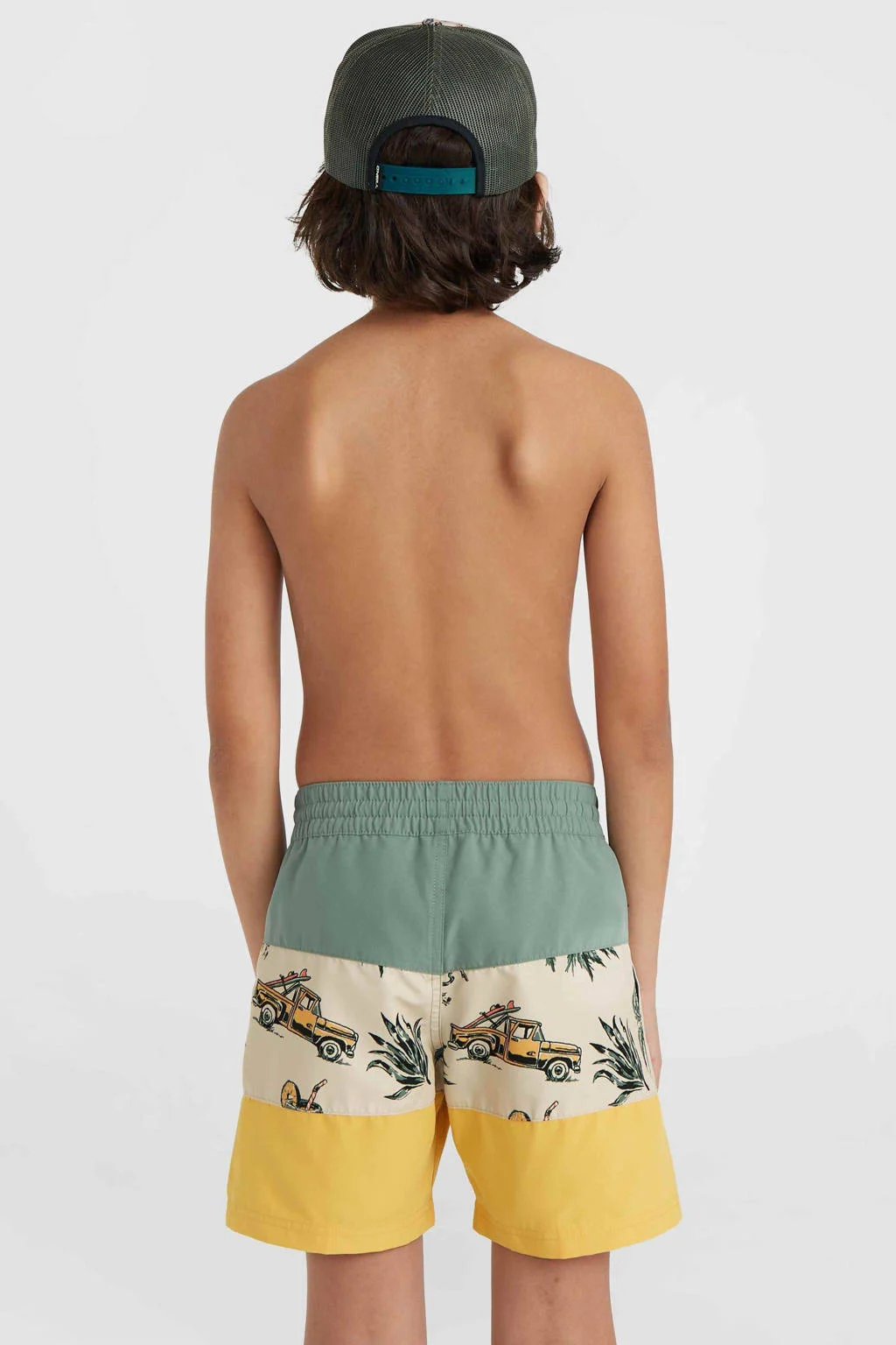 zwemshort Cali Block groen/geel/beige