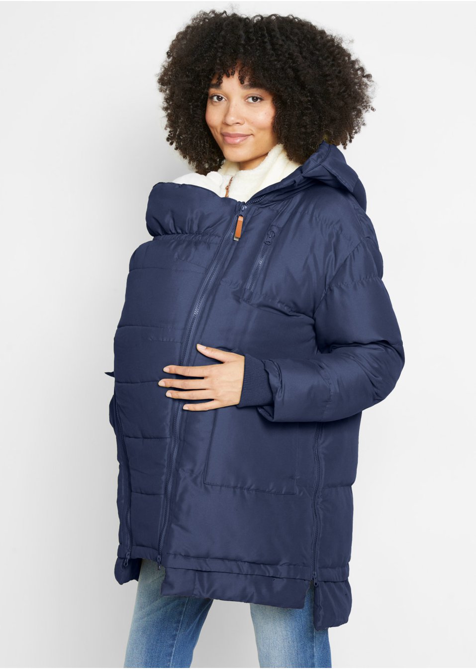 Veste d'hiver de grossesse avec capuche en polyester recyclé avec fonction portage