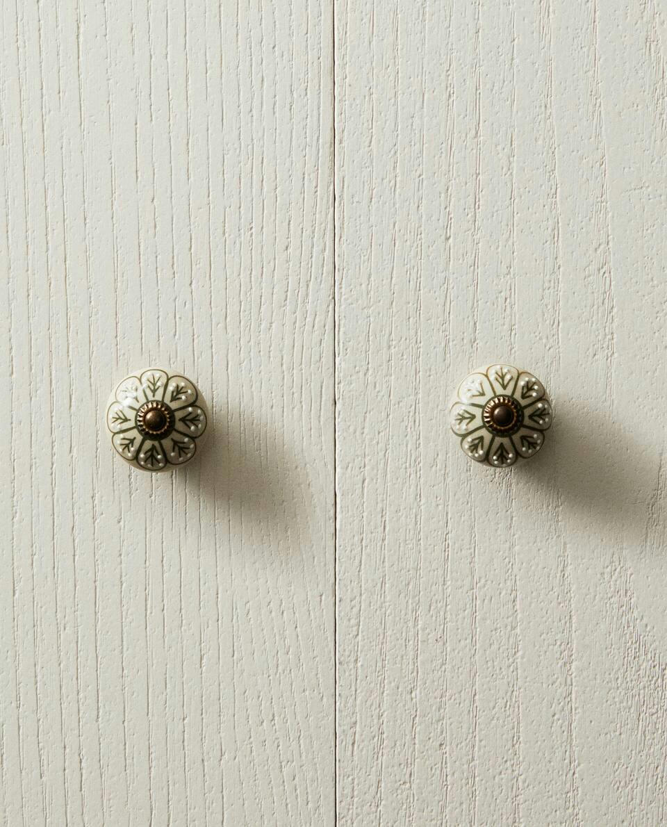 Puxador de porta em cerâmica com formato de flor (pacote com 2)