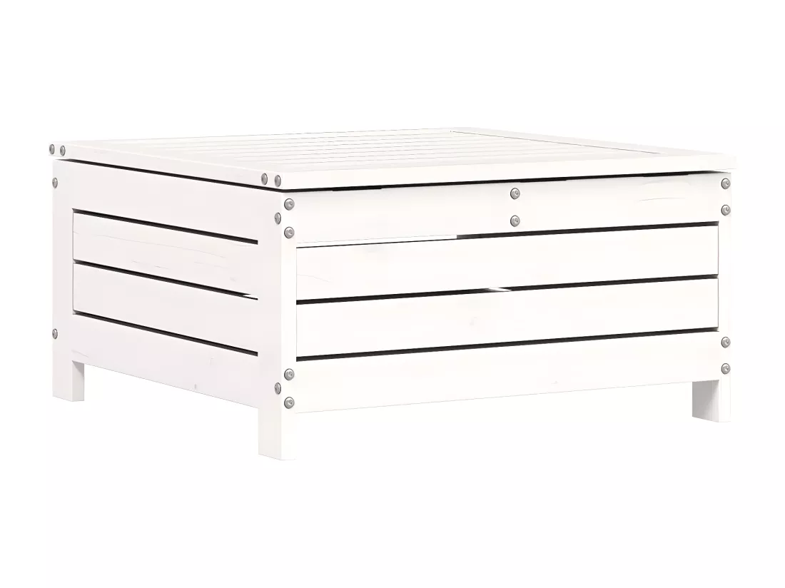 Repose-pied de jardin avec coussin blanc bois de pin massif