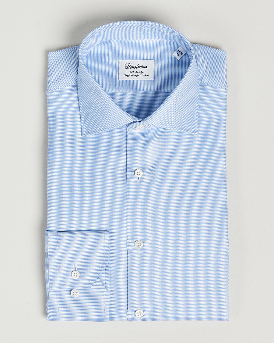Stenströms Fitted Body Houndstooth Shirt Blue