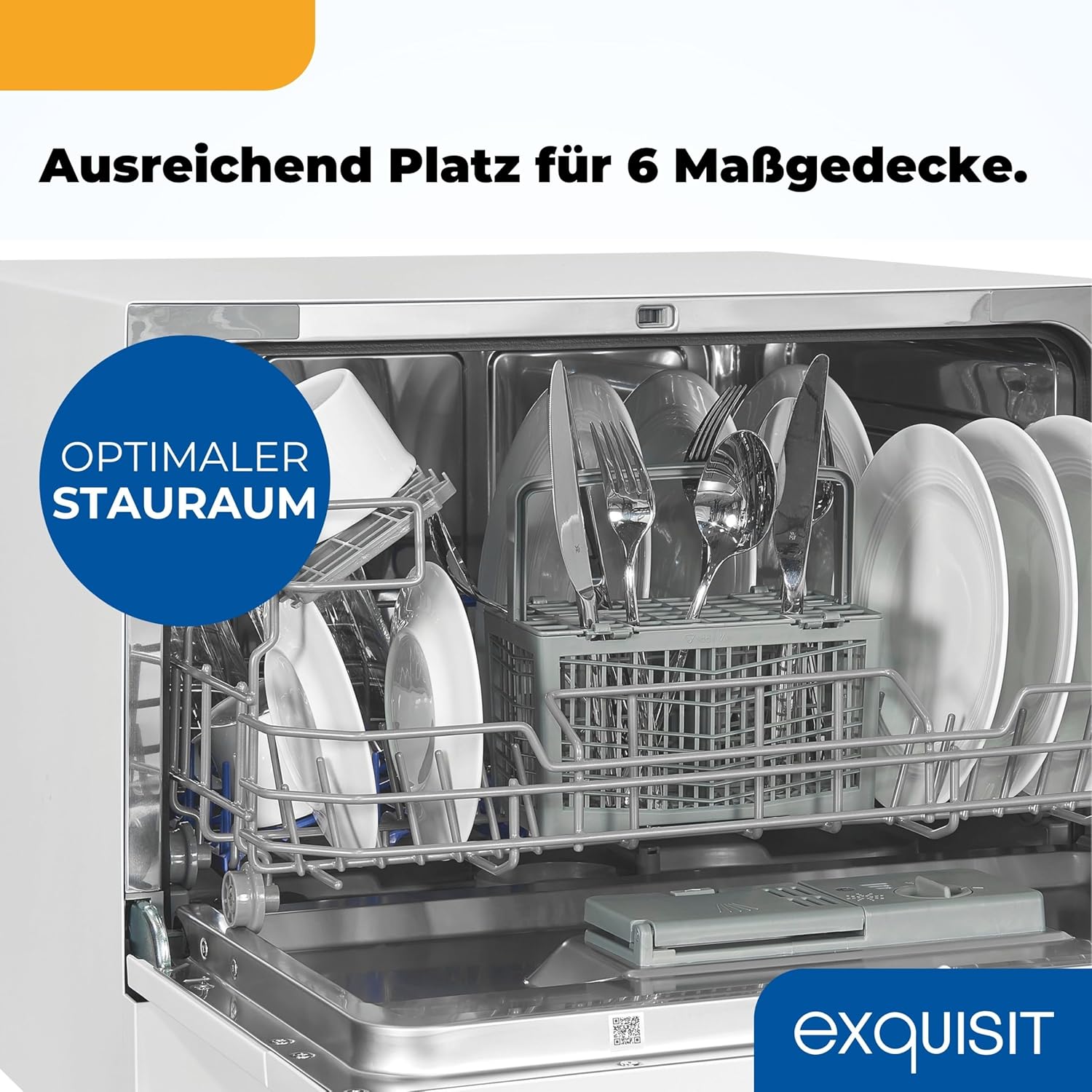 Exquisit Mini-Geschirrspüler, Tischspülmaschine, 55 cm breit, spülmaschine klein, Auto Türöffner, ECO-Modus, GSP5206-030D weiss