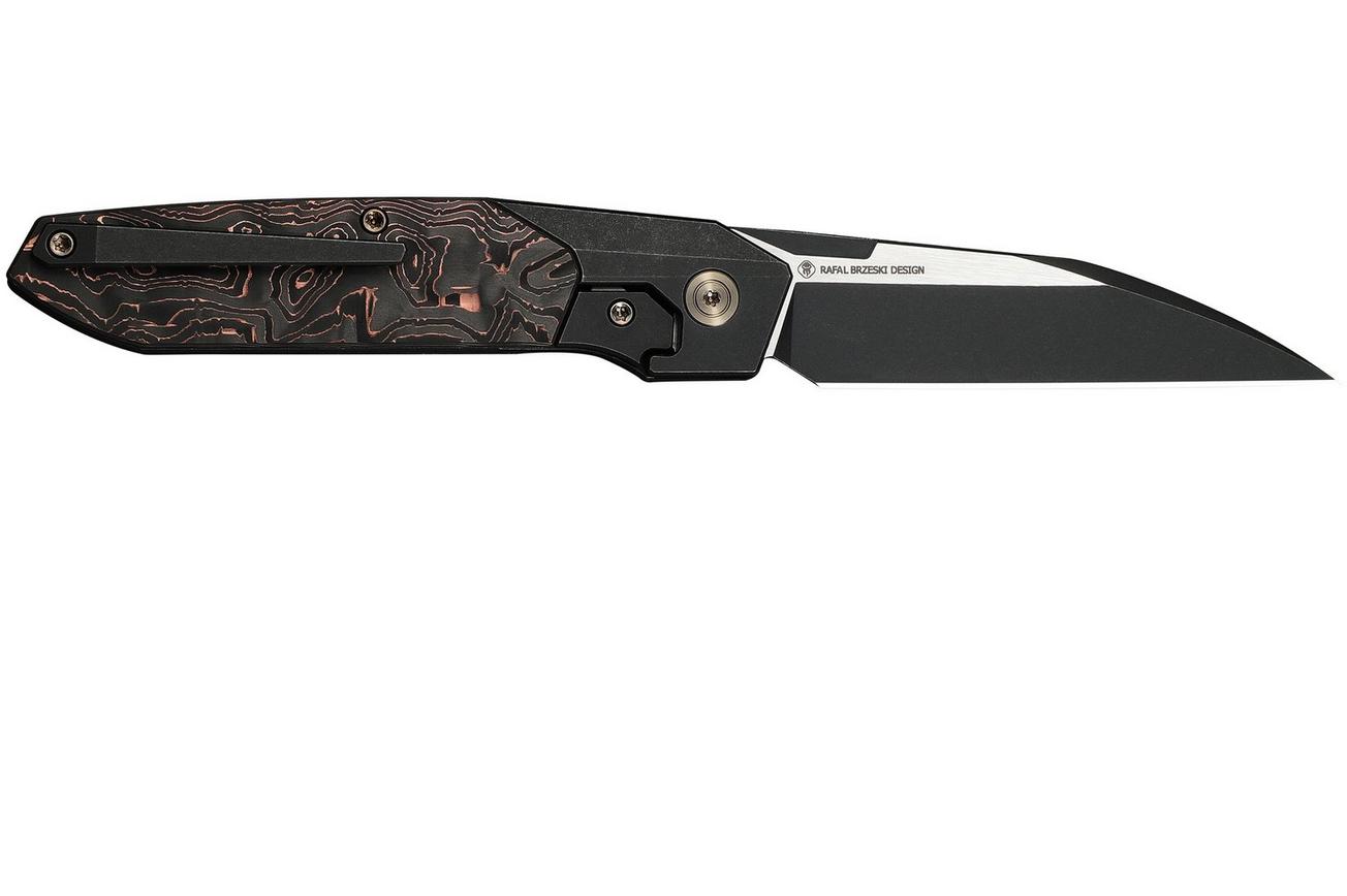 WE Knife Brr15 WE24007-1 Blackwashed M390, Black Titanium Copper Foil Carbon Inlay, zakmes, Rafal Brzeski design