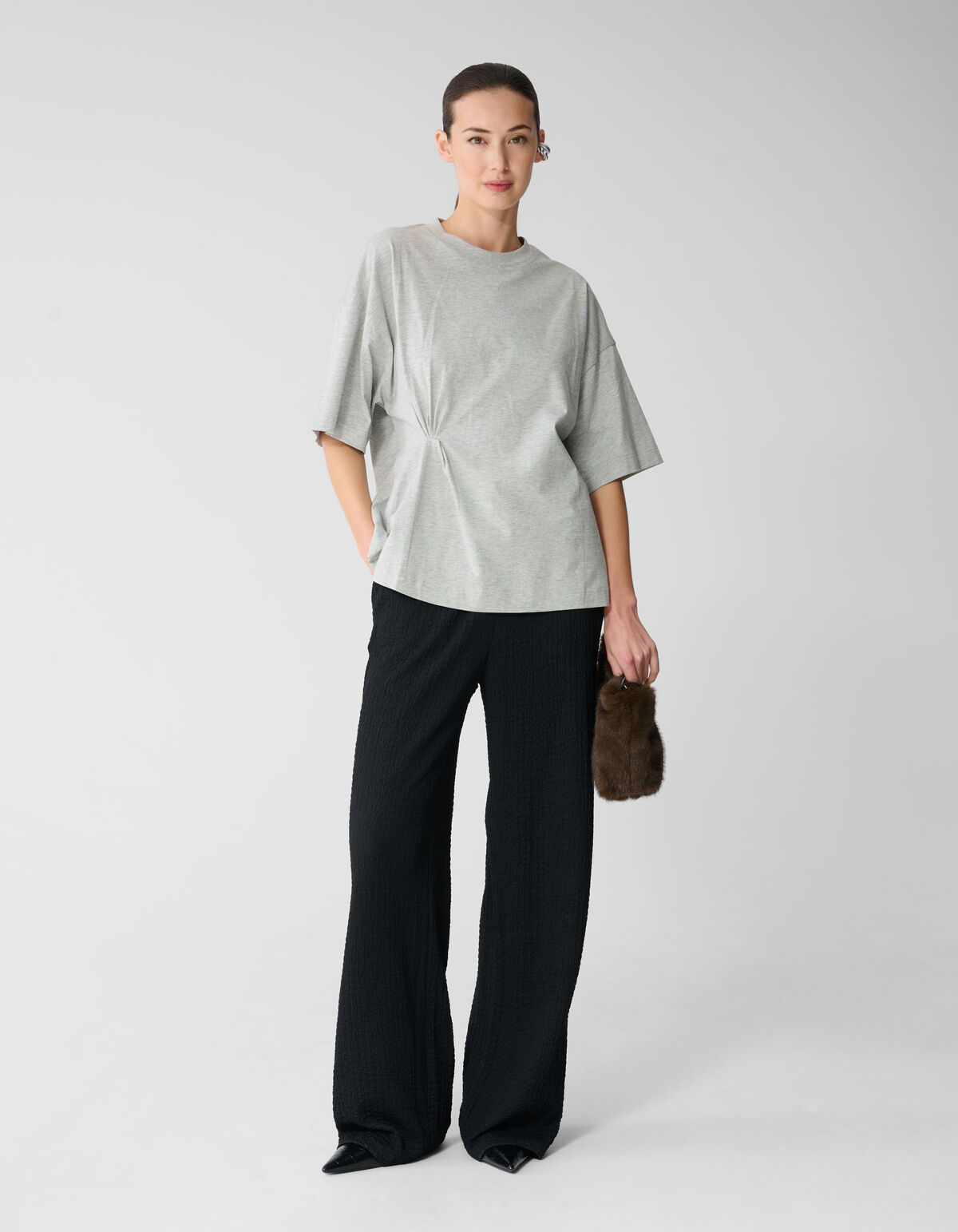 Crinkle Wide Leg Fit Broek Zwart
