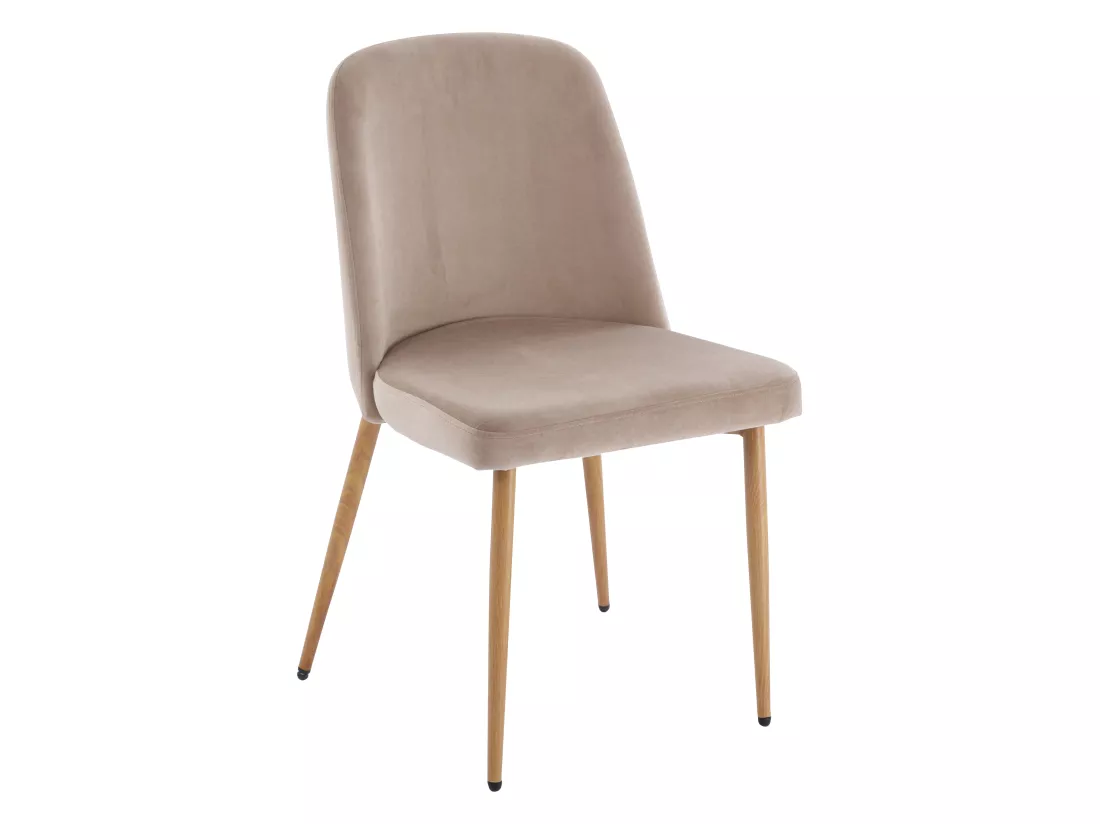 Lot de 2 chaises en velours et métal effet bois - Beige - MINAGRI